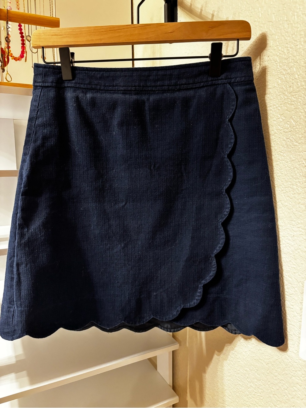 J. Crew Navy Scalloped Wrap Skirt